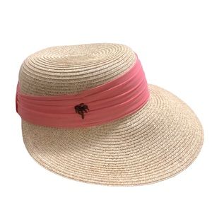 Sun ‘N’ Sand Headwear straw hat with pink sash, adjustable